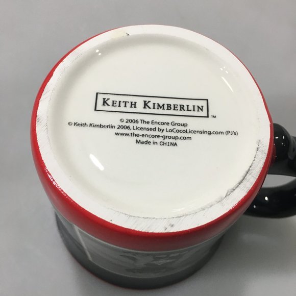 Keith Kimberlin Puppy & Kitten on Black & Red Mug Cup NEW 12 oz Love Friendship - Picture 5 of 5